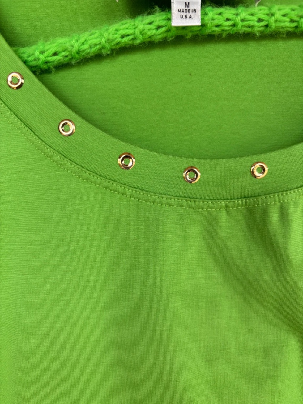 VTG St. John Sport T Shirt Lime Green Gold Embellishments Preppy Vacation Sz M - Picture 3 of 7